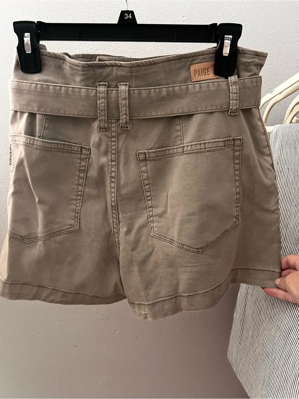 PAIGE Taupe Tie-Waist High-Rise Shorts